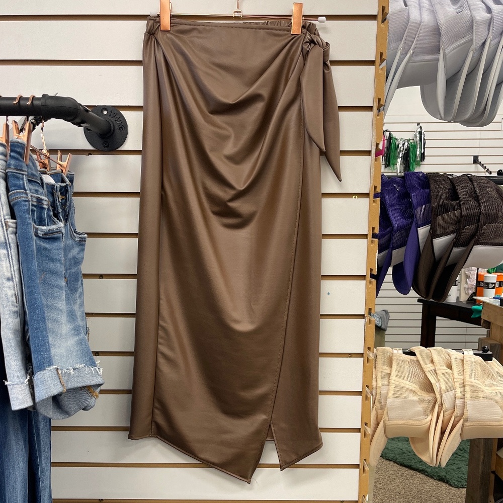 faux leather wrap skirt